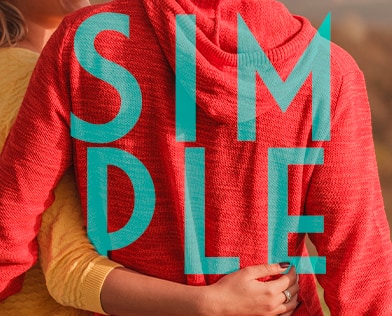 The word "Simple" in blue over a couple holding each other.